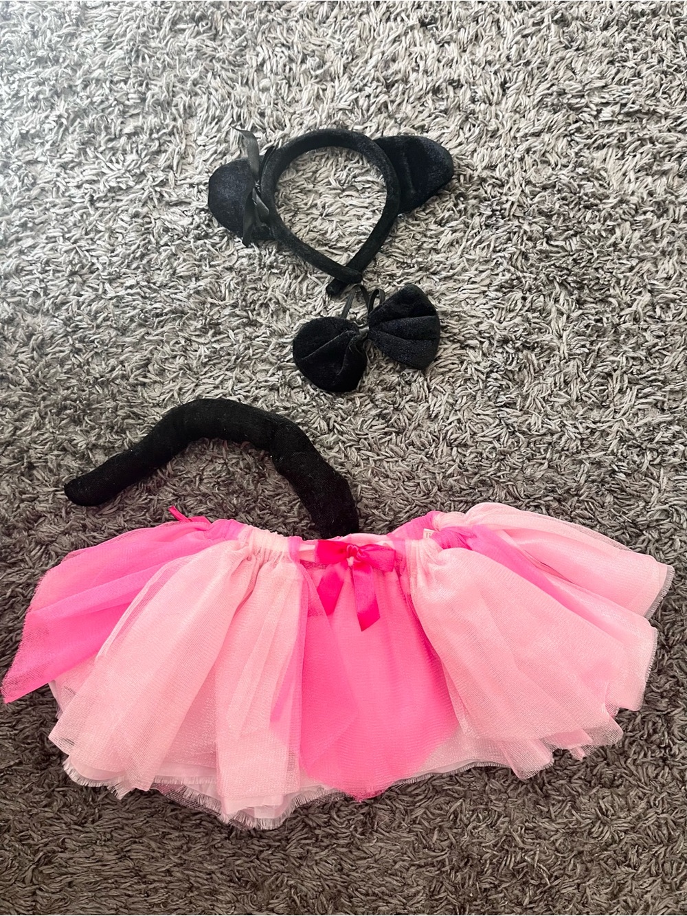 Halloween Baby / Toddler  Pink Tutu and Black Cat Headband Costume Set 12mnts